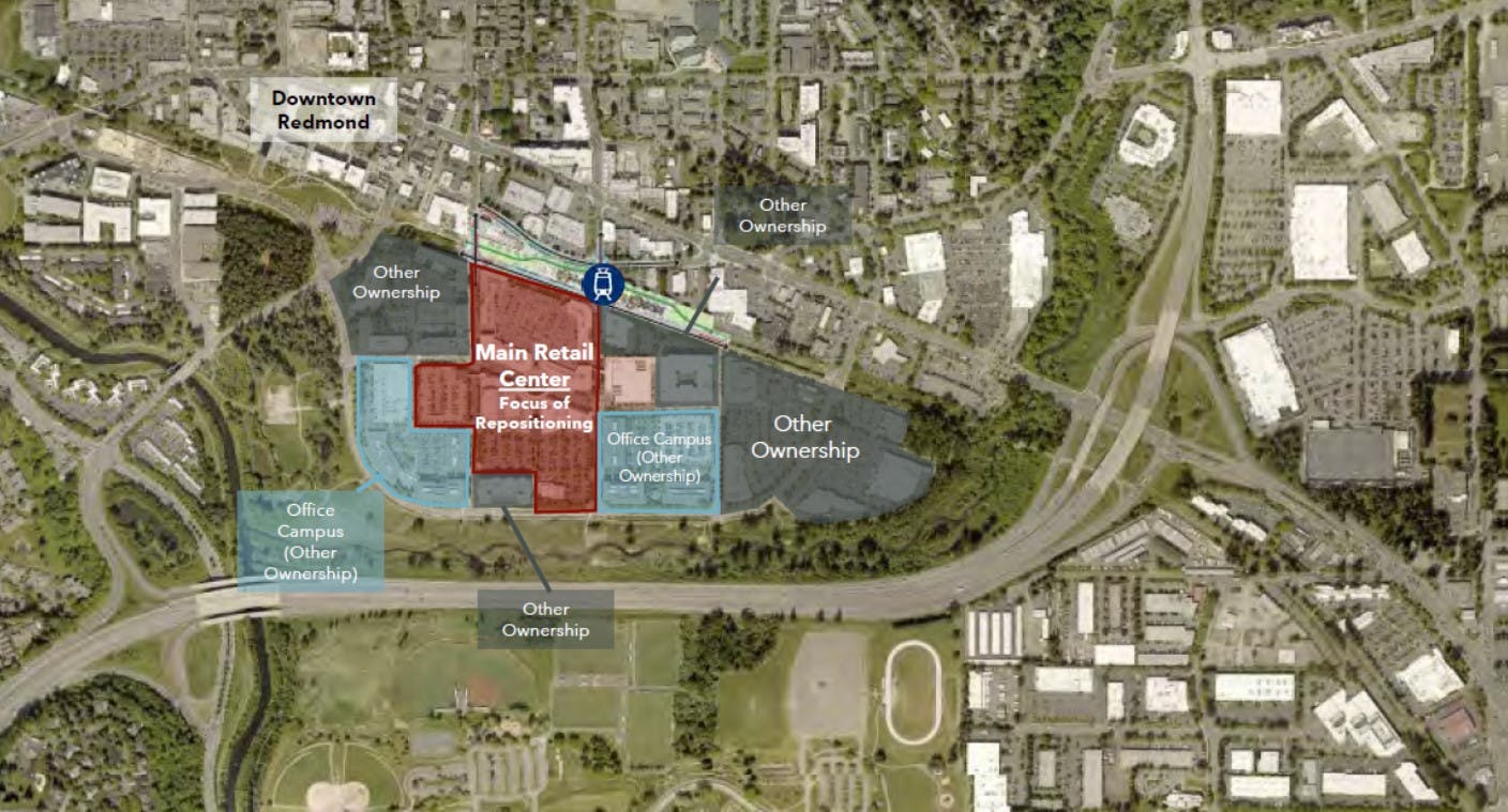 aerial view of project site map with main retail center highlighted